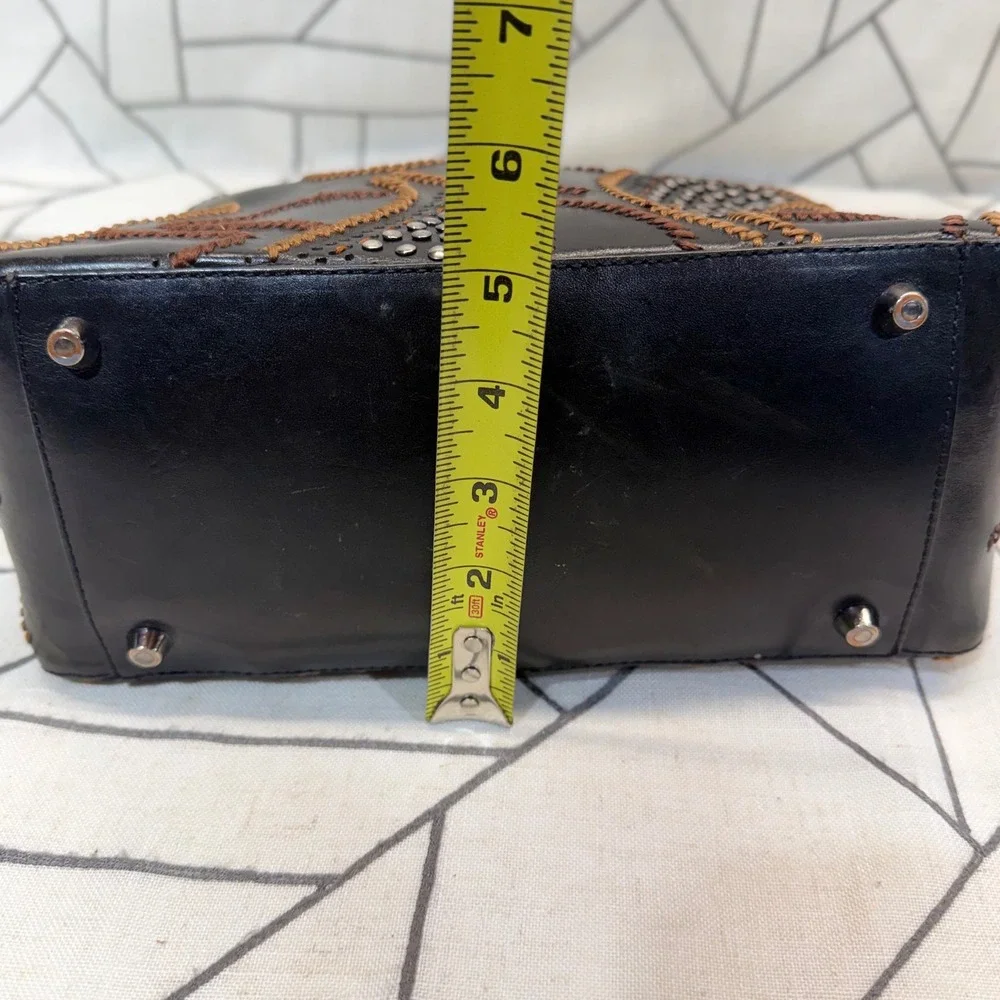 Marc & Marc by Sharif Handbag Small Black Studded Paisley Leather Satchel
